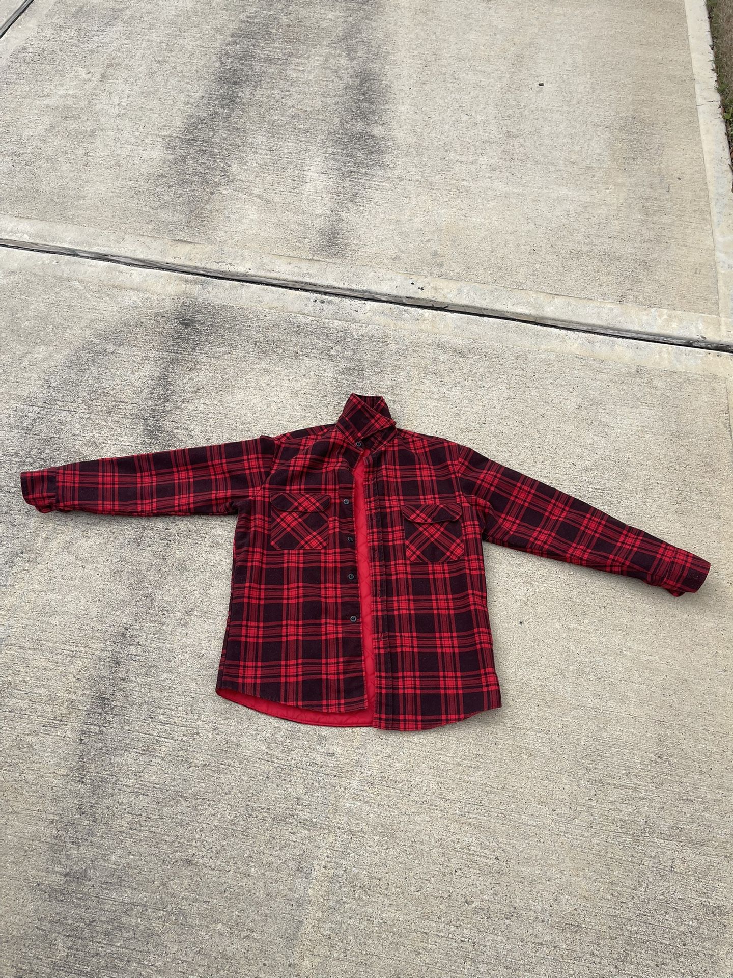 Vintage 70s Sears FieldMaster Plaid Shirt Mens Red Quilted Lining