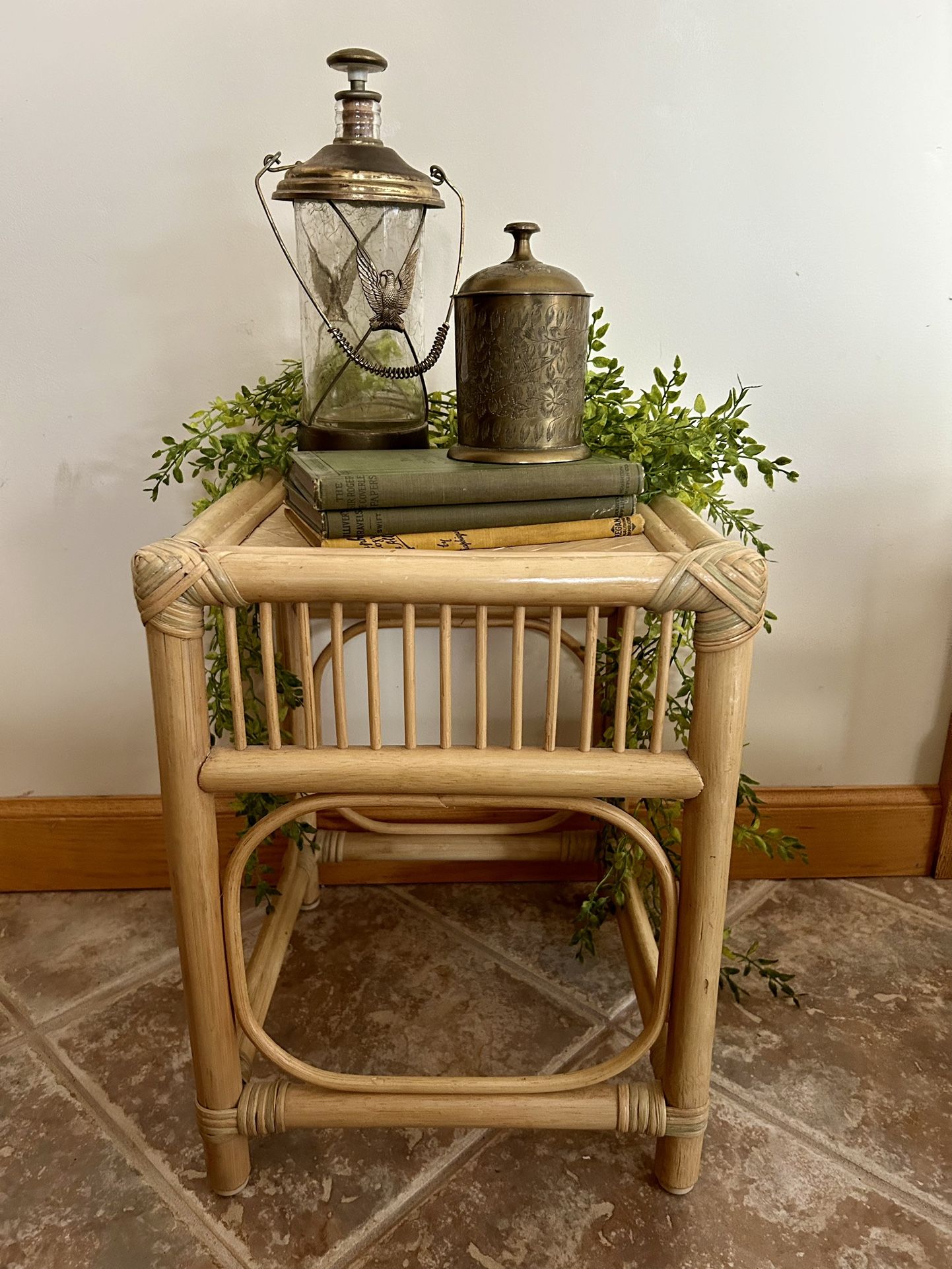 Small Vintage Pier 1 Boho Rattan Side Table or Plant Stand