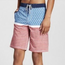 NWT RED WHITE & BLUE AMERICAN FLAG BOARD SHORTS SWIM TRUNKS