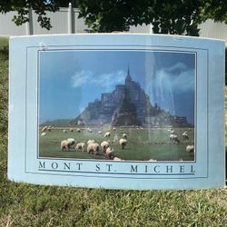 Big Vintage Print France Le Mont-Saint-Michel & Grazing Sheep Normandy 36”x24”