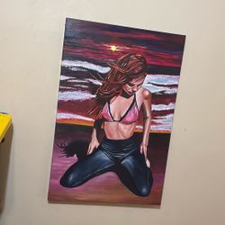 Acrylic 3x2 Painting - Woman On Beach