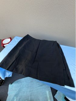 DKNY Black Solid Pleated Short Skirt Zip Closure Wool Twill Women's Regular 8