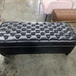 Barton Tufted Espresso Leather Storage Ottoman