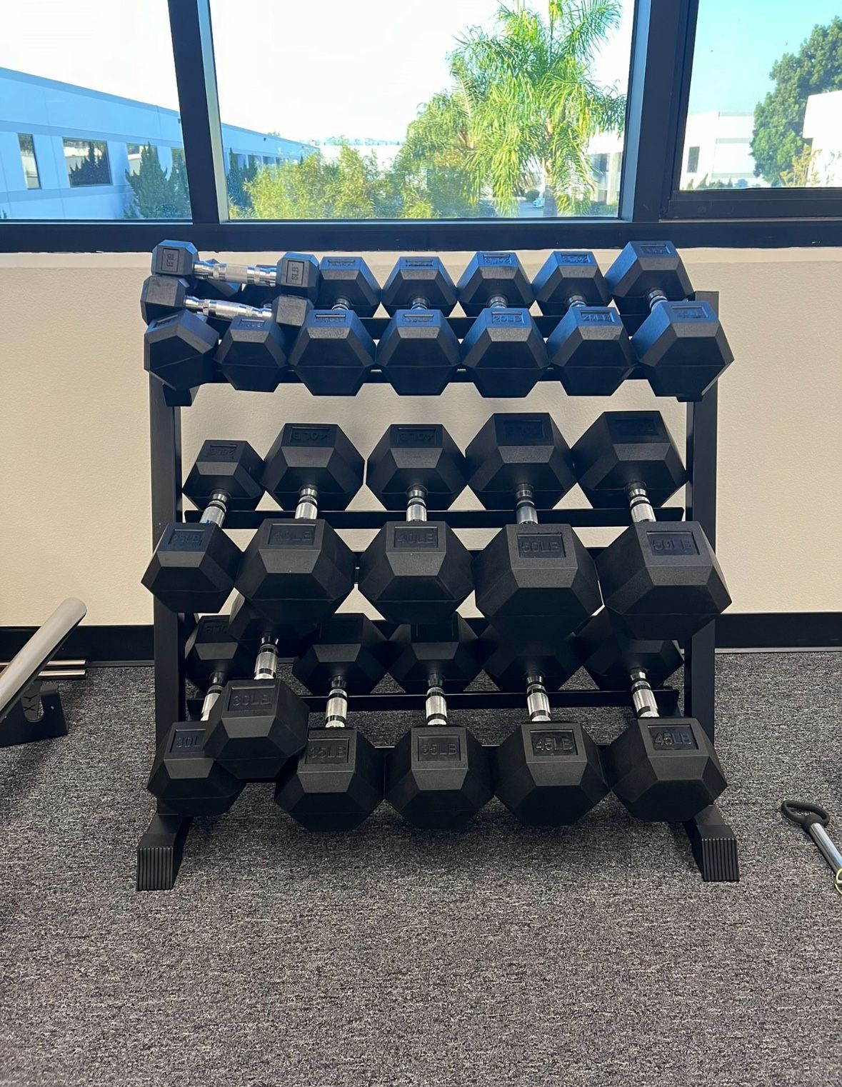 (New In Box) 5-50lb Rubber Hex Dumbbells With 3 Tier Dumbbell Rack Weights - Click On Out Profile For More Gym Equipment Via