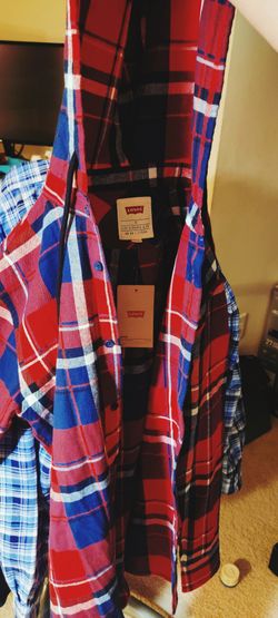 Levi men flannel button up hoodie new