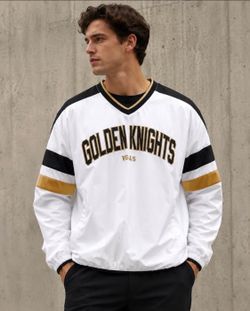 NEW!! Vegas Golden Knights NHL V-Neck Pullover Windbreaker Jacket White Black Gold Men's Large L
