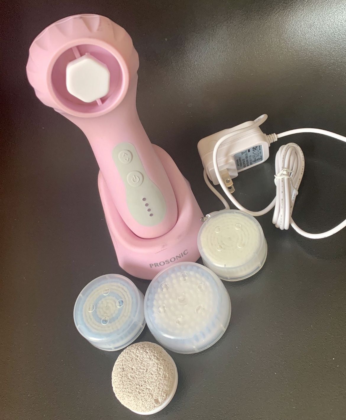NEW! ProSonic Glow Cleansing & Exfoliation Brush System 4 Brush Heads Cleaner, Pink