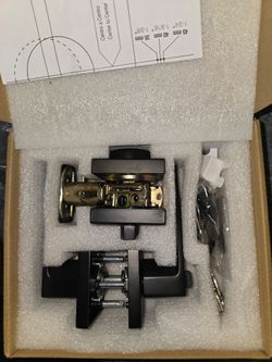 Black Tubular Lever Handle + Single Cylinder Deadbolt Door Lock Set