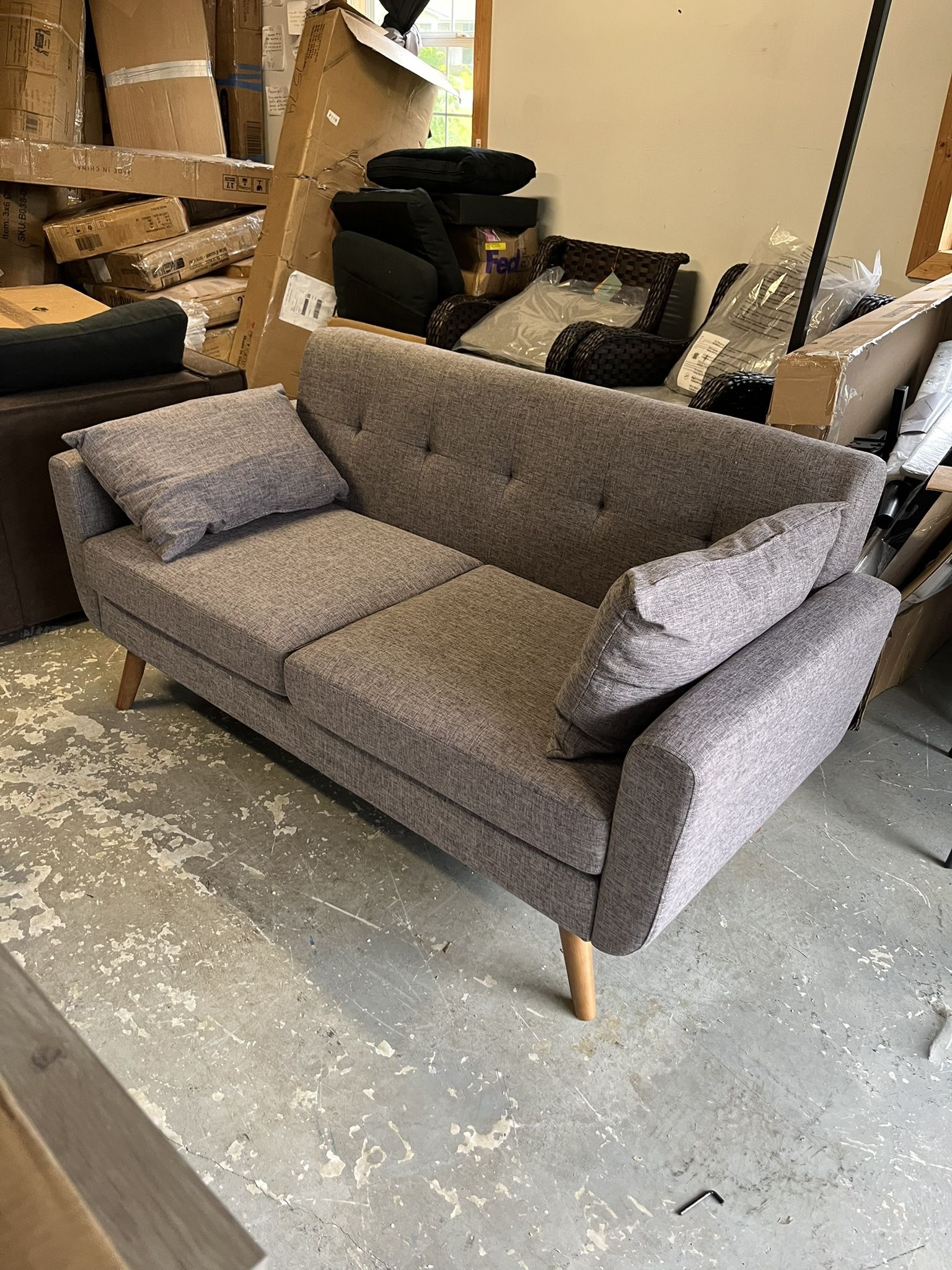 65in Gray Linen Sofa