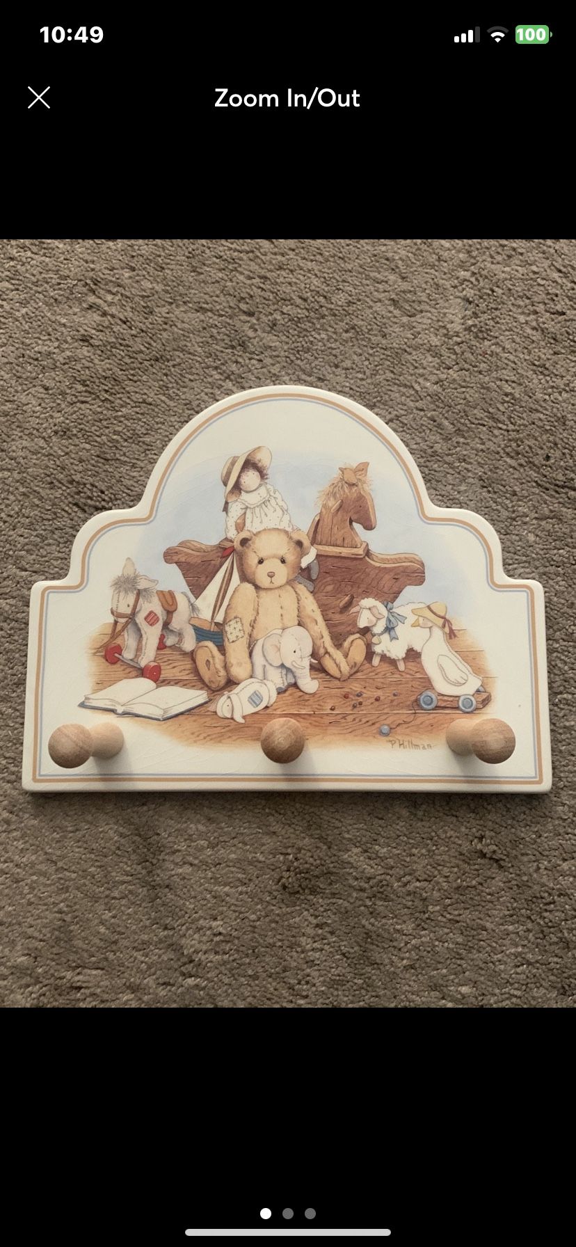 Cherished teddies wall plaque with 3 hooks