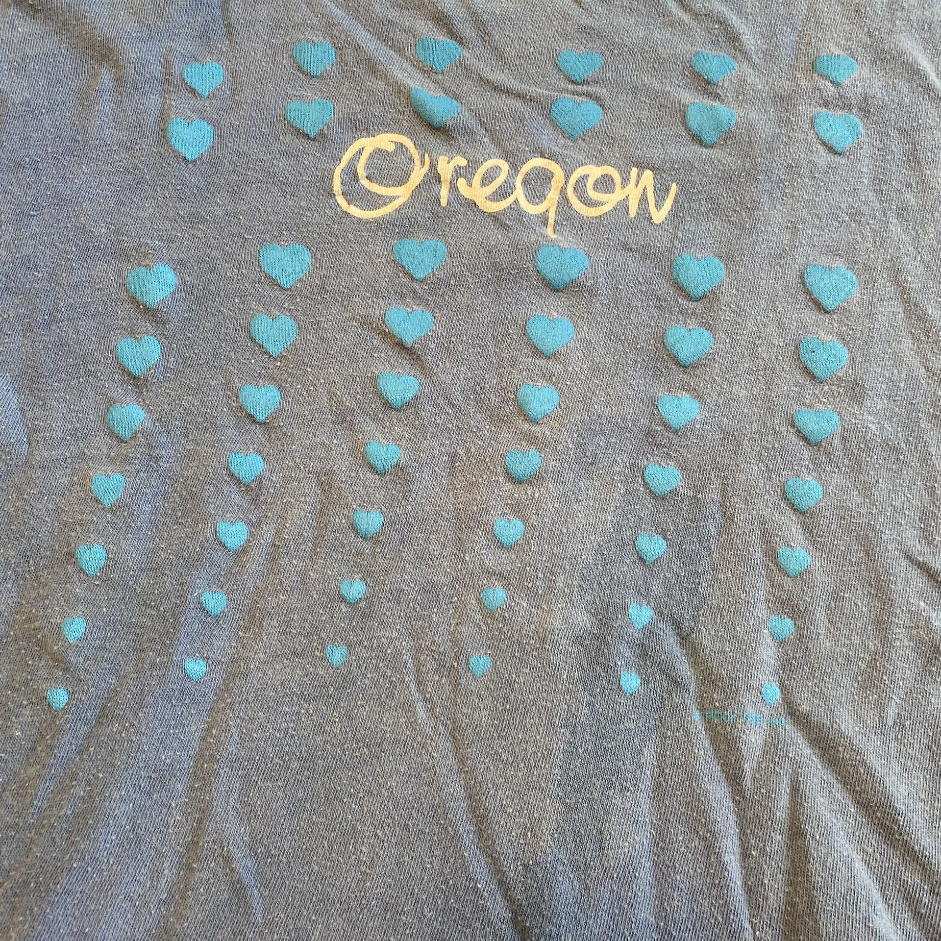 Vintage 90’s Oregon Hearts Cropped T-Shirt Blue Single Stitched Size Medium