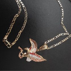 Italian Tri-color Gold Filled Eagle w/ Serpent Pendant; w/ 2.5MM 24in Italian Gold Filled Figaro Chain