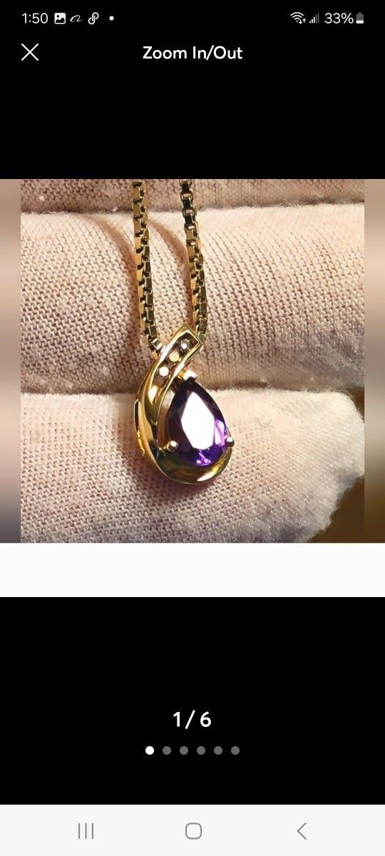 $650 10k Yellow Gold 1ct Natural Pear Amethyst Diamond Pendant W/ DIAMONDS