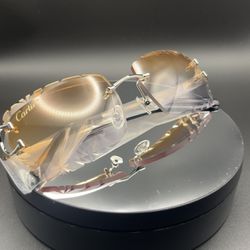 Orange - Gold Diamond Cut Cartier Sunglasses
