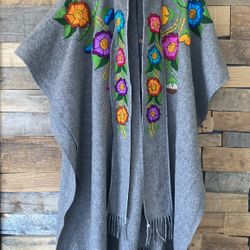 Gray Wool Poncho
