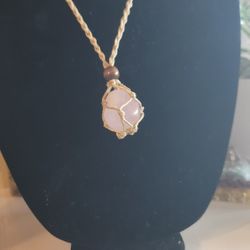 Handmade macrame rose quartz crystal pendant 