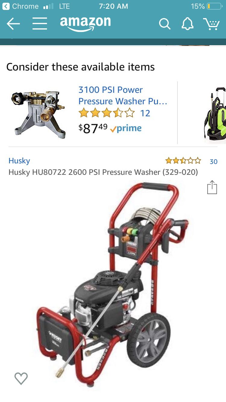 Husky pressure washer no hoses or squirter