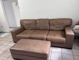 Leather Sofa & Matching Ottoman 95”— Good Condition