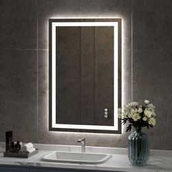 24"x36" LED Mirror for Bathroom, Light Up Bathroom Mirror with Front Light and Backlit, Anti-Fog, Memory, Dimmable 3 Colors Lighted Bathroom Mirror, S