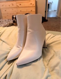 White Leather Pointed-Toe Ankle Boots