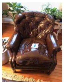 Beautiful Vintage Custom Leather Chair And Ottoman