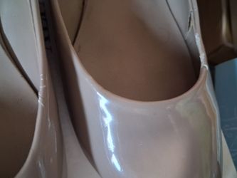 Nude Patent Leather Pointed-Toe Heels