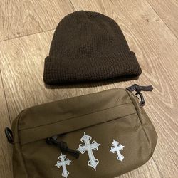 Coffee Brown Knit Beanie & Waist Bag Combo 2Pc