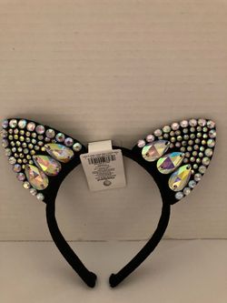 Black Cat Ear Headband with Rhinestones