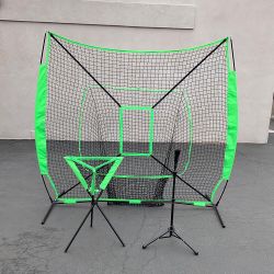 New $95 Baseball (3pc) Practice Set includes the 7x7’ Net Bow Frame, Ball Tee and Caddy Bag