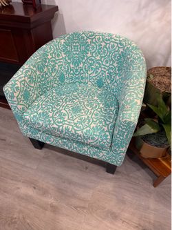 Turquoise & Cream Accent Barrel Chair