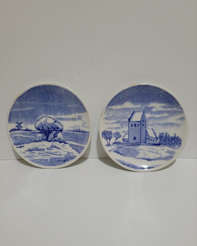 Vintage 2 Rorstrand Sweden Blue White Trinket Dishes 3”
