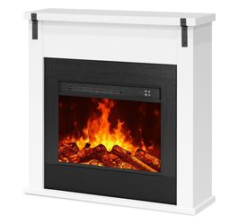 36" Modern Small Electric Fireplace with Mantel, White Fireplace | Minimalist TV Stand, Freestanding Electric Fireplace Mantel for Living Room, Bed Ro