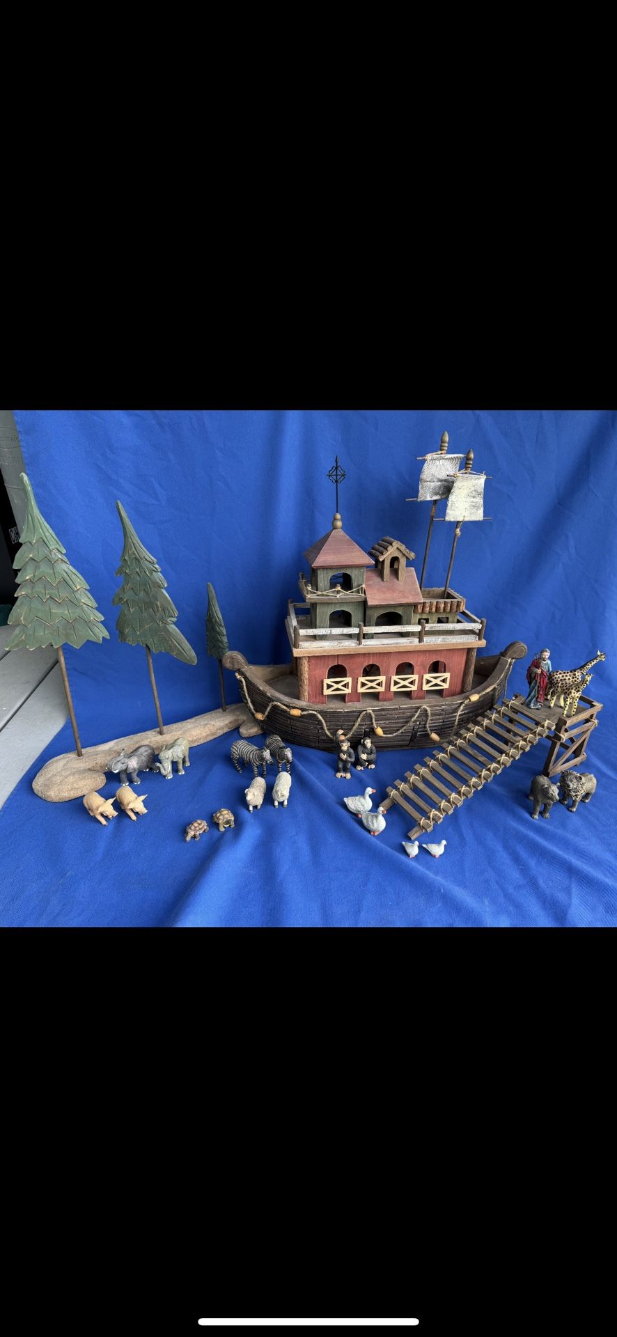NOAH’s ARK, Wooden, Noah, ALL 20 Animals, Trees, Dock, Platform, VINTAGE