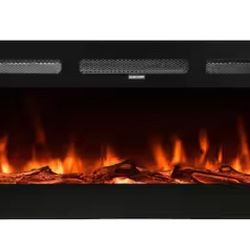 A000713A Mondawe 50 in. Wall-Mounted or Recessed Electronic Fireplace Insert with Adjustable Flame in Black