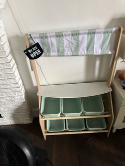 Kids toy farm stand with bins