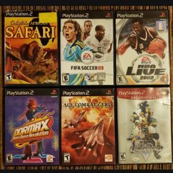 PS2 play station with 6 video games