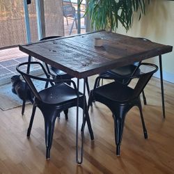 Dining Table And 4 Metal Chairs (Creclaimed Wood Dining Table With 4 Black Chairs (Cash Only)