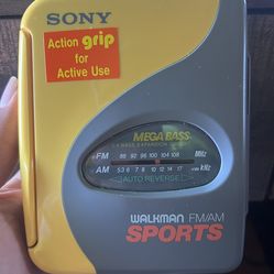 Vintage Sony WM-SXF33 Sports Walkman AM/FM Radio Cassette - Yellow Action Grip, Tested Working w/ Headphones- Used