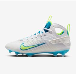 Men's Nike Alpha Huarache 9 Elite LAX White Vivid Blue Volt Green Football Cleats Sz 10.5 🏈