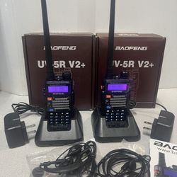 2 X BAOFENG UV-5R V2+ 5W 128CH dual band Two Way Radios   