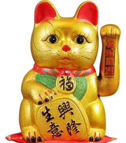 Luck Cat  Waving Arm Cat 9 Inches Gold Business is Booming Lucky Cat Opening Gifts,Chinese Feng Shui Decoration Cat for Home Office for Home Office
