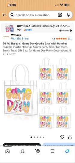 Baseball Game Day Ice Cream Themed Favor Bags 20 Count
