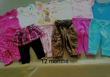 12 Month Baby Girl Clothing 12-piece LOT (Shirts & Pants)