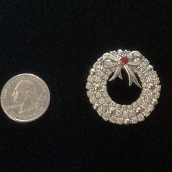 Christmas Rhinestone Wreath Pin