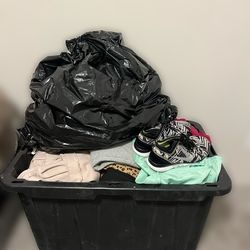 Box of clothes and 2 bags of clothes