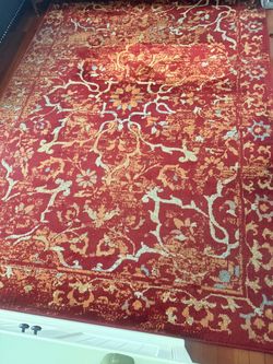 Red Floral Oriental Area Rug 115in. x 80in