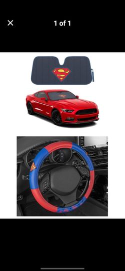 Superman front windshield auto shade and steering wheel cover brand new $35 for all price is firm

Hablo Español 