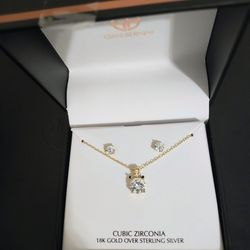 Giani Bernini CZ Round Pendant Necklace & Stud Earrings Set