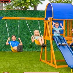 Sportspower Addison Wooden Swing Set with Heavy Duty Double A-Frame- for Ages 3-8