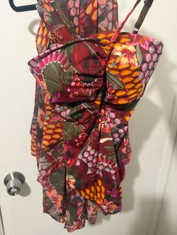 Like New Burgundy Tropical Floral Ruched Swim Set - Size M